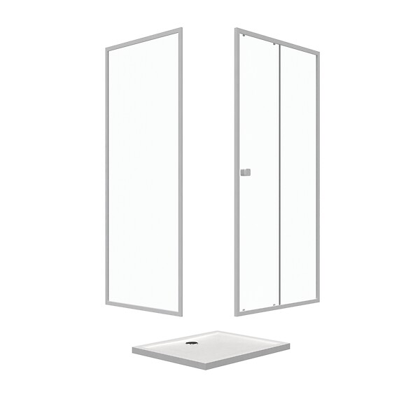 AURLANE - Pack porte de douche Coulissante blanc 100X185 cm + paroi de retour 80cm + receveur à poser - WHITY - large