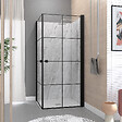 AURLANE - Portes de Douche en Angle 80x80x190 cm - Motifs carrés - Profilés Noir Mat - BLACK CUBE - vignette
