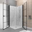 AURLANE - Portes de Douche en Angle 80x80x190 cm - Motifs carrés - Profilés Noir Mat - BLACK CUBE - vignette