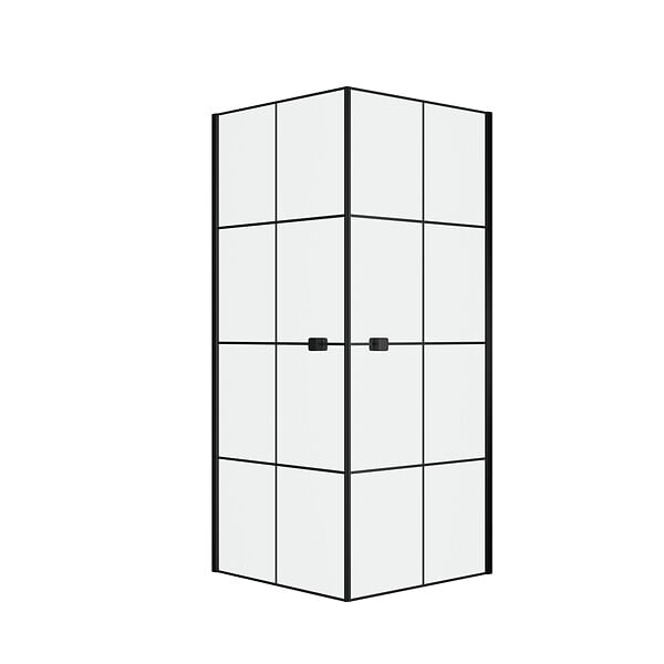 AURLANE - Portes de Douche en Angle 80x80x190 cm - Motifs carrés - Profilés Noir Mat - BLACK CUBE - large