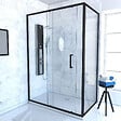 AURLANE - Porte de douche + Retour 140x80x200 cm - Verre 6 mm - Profilé Noir - CRUSH - vignette