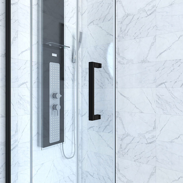 AURLANE - Porte de douche + Retour 140x80x200 cm - Verre 6 mm - Profilé Noir - CRUSH - large