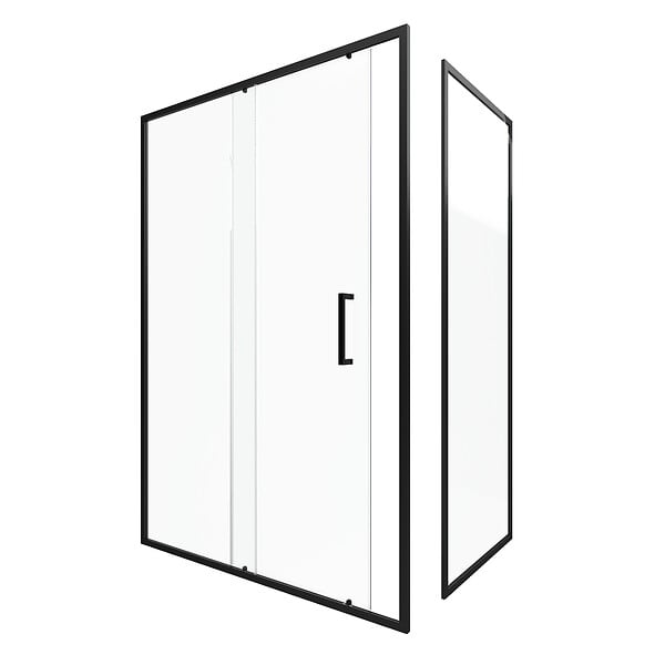 AURLANE - Porte de douche + Retour 140x80x200 cm - Verre 6 mm - Profilé Noir - CRUSH - large