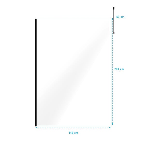AURLANE - Paroi de Douche 140x200cm Verre Transparent - Profilé + Barre Plafond Noire - FREEDOM 2 BLACK - large
