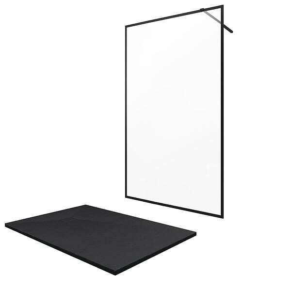 AURLANE - Paroi de douche 120x200cm + receveur a poser 120x80cm - cadre et barre noir mat - CONTOURING 120 - large