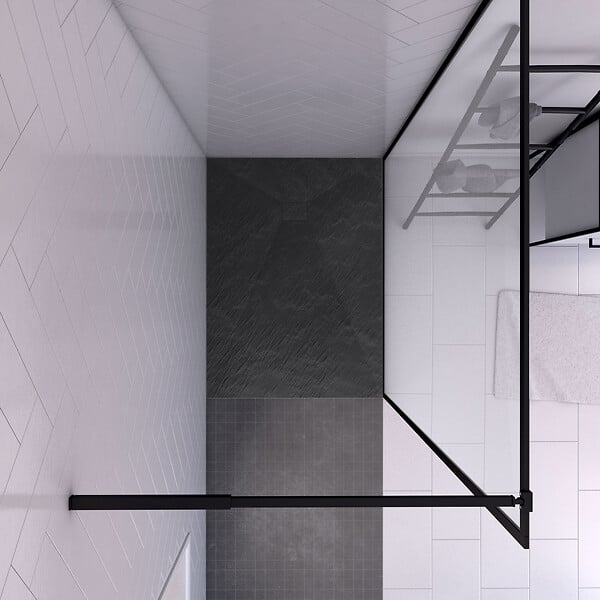 AURLANE - Paroi de douche 120x200cm + receveur a poser 120x80cm - cadre et barre noir mat - CONTOURING 120 - large