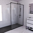 AURLANE - Paroi de Douche 140x200 cm - Cadre et Bras Aluminium NOIR MAT - DARK CONTOURING - vignette
