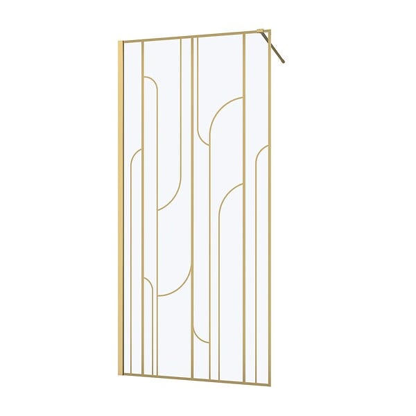 AURLANE - Paroi de douche à l'italienne 90x195cm Sérigraphie Art Déco Arrondie - Or Brossé - GATSBY - large