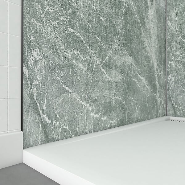 AURLANE - Pack de 2 Panneaux Muraux Pierre Artic Green 90+120x210 cm avec Profilés NOIR MAT - STONE'IT - large