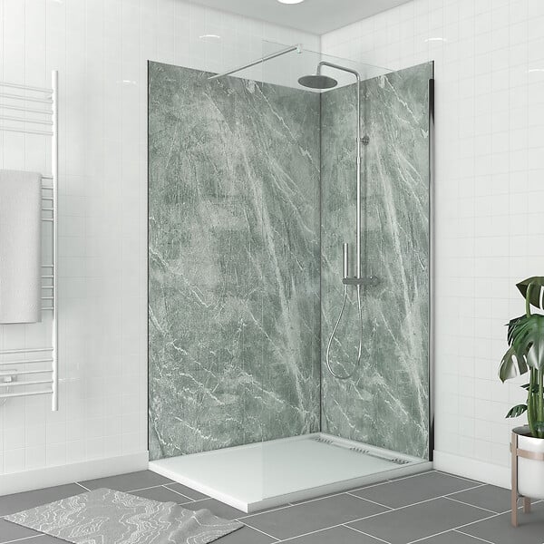 AURLANE - Pack de 2 Panneaux Muraux Pierre Artic Green 90+120x210 cm avec Profilés NOIR MAT - STONE'IT - large