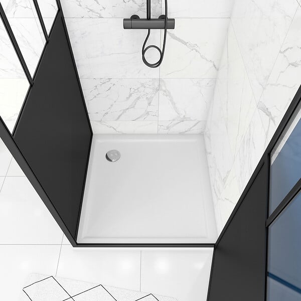 AURLANE - Pack Porte pivotante verre trempé 5mm + panneau aluminium composite + receveur blanc 90x90 - large