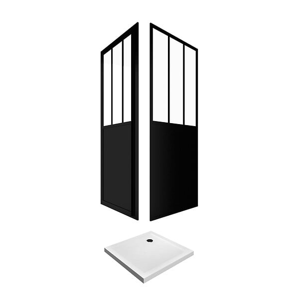 AURLANE - Pack Porte pivotante verre trempé 5mm + panneau aluminium composite + receveur blanc 90x90 - large