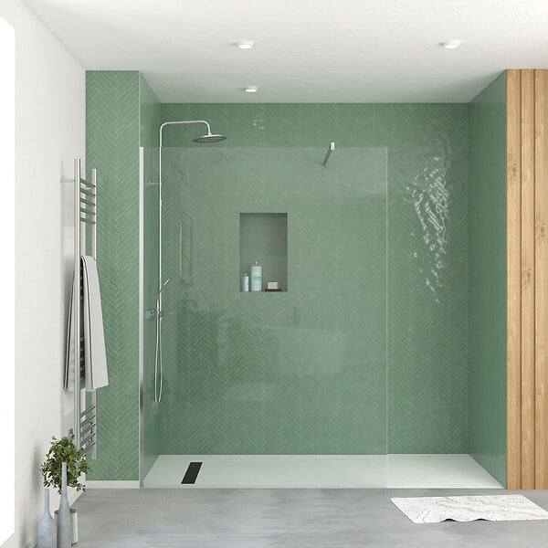 AURLANE - Paroi de Douche 140x195 cm en Verre Trempé 5 mm - Finition Chromé - CHROMED ELEMENTARY - large