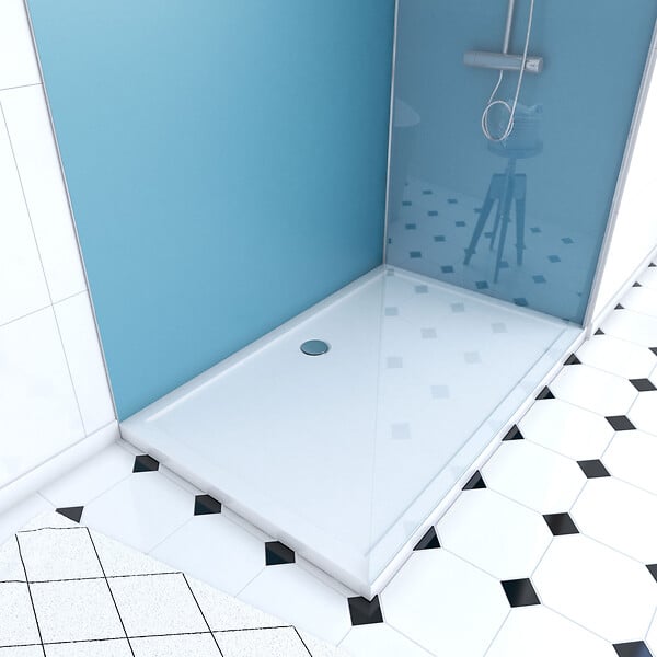 AURLANE - Pack Douche a l'Italienne 90x120 - Kit Panneaux Muraux Bleu/Chrome + Receveur + Paroi 6 mm - large
