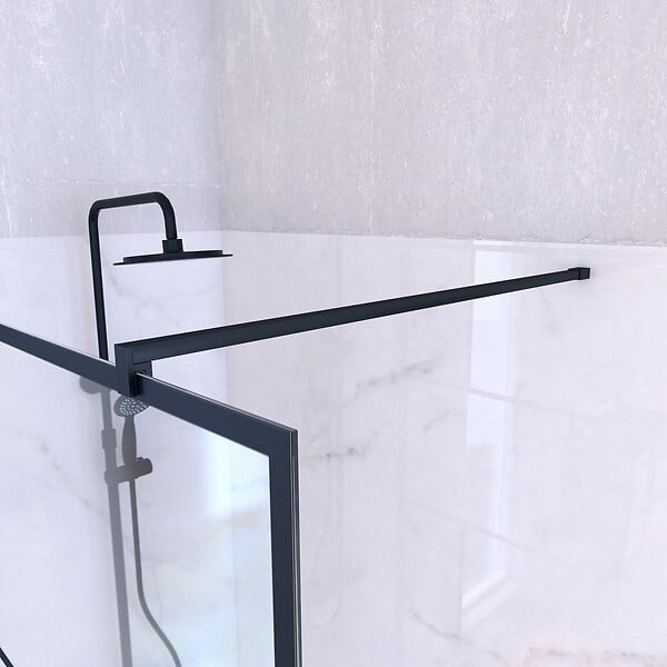 AURLANE - Paroi de Douche 120 cm Sérigraphie Noire et Receveur Blanc 80x120 + Colonne de Douche Thermostatique - large
