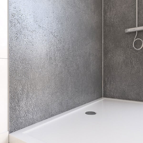 AURLANE - Pack de 2 Panneaux Muraux Pierre Silver Grey 90+120x210 cm avec Profilés ANODISE BRILLANT - STONE'IT - large