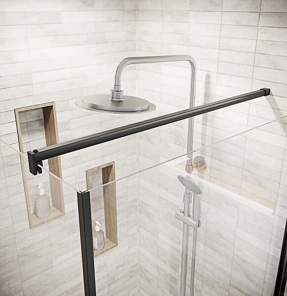 AURLANE - Porte de Douche Pivotante 80x180cm et Retour 80cm - Profil Noir - Verre 5mm - DARK ELEMENTARY - large