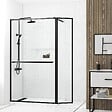 AURLANE - Paroi de Douche avec Volet Pivotant 120+40x200cm - Profilé, Porte-serviette et étagère NOIR MAT - vignette