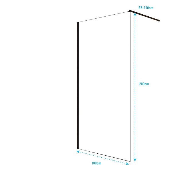 AURLANE - Paroi de Douche 100x200cm en Verre Trempé Transparent 8mm Anticalcaire - Profilé Noir Mat - LINA - large