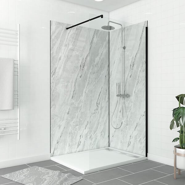 AURLANE - Pack de 2 Panneaux Muraux Pierre Artic Storm 90+120x210 cm avec Profilés NOIR MAT - STONE'IT - large