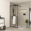 AURLANE - Paroi de Douche Noir Mat 100x200cm - Porte-serviette et étagère - DARK CONTOURING SHELF - vignette
