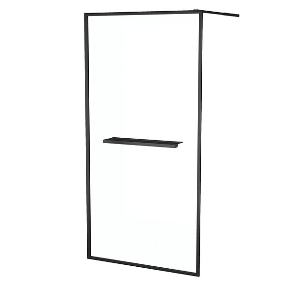 AURLANE - Paroi de Douche Noir Mat 100x200cm - Porte-serviette et étagère - DARK CONTOURING SHELF - large