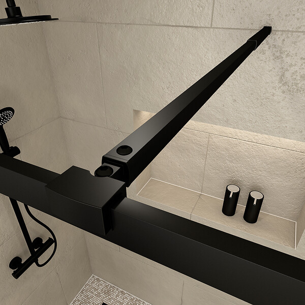 AURLANE - Paroi de Douche Noir Mat 100x200cm - Porte-serviette et étagère - DARK CONTOURING SHELF - large