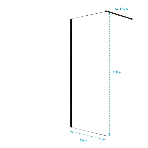 AURLANE - Paroi de Douche 90x200cm en Verre Trempé Transparent 8mm Anticalcaire - Profilé Noir Mat - LINA - large