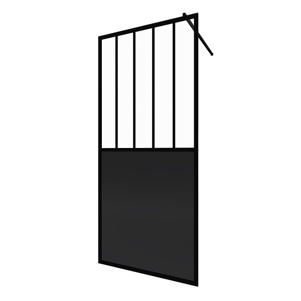 AURLANE - Paroi de douche a l'italienne - 100x200 cm VERRE TRANSPARENT 5mm + barre de maintien noir - large
