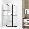 AURLANE - Paroi de douche avec pivot 80+40x195cm - Sérigraphie type Briques et Profilés Noir - DARK BLOCKS - vignette