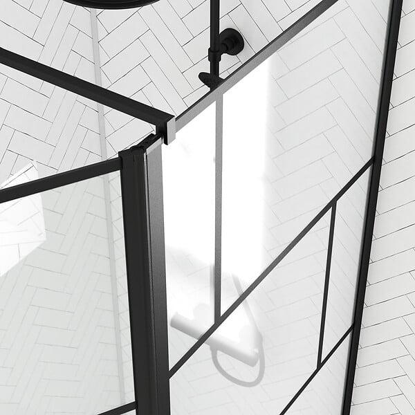 AURLANE - Paroi de douche avec pivot 80+40x195cm - Sérigraphie type Briques et Profilés Noir - DARK BLOCKS - large