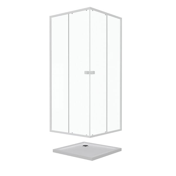 AURLANE - Pack porte de douche coulissante blanc de 78 à 90x185cm + receveur 80x80 - WHITY SLIDE - large