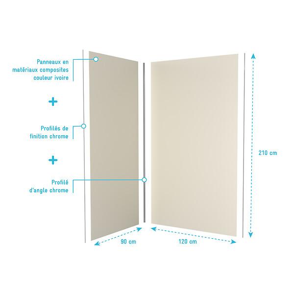 AURLANE - Lot de 2 Panneaux Muraux Aluminium Ivoire 90+120x210 cm avec Profilés Chrome - WALL'IT - large