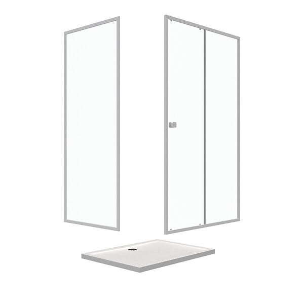 AURLANE - Pack porte de douche Coulissante blanc 120X185 cm + paroi de retour 80cm + receveur à poser - WHITY - large