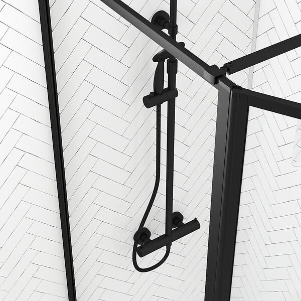 AURLANE - Paroi de Douche avec Volet Pivotant - Cadre et Bras Alu. NOIR MAT - 80+40x200cm - DARK CONTOURING - large