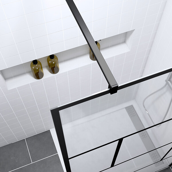 AURLANE - Pack Paroi de douche 90x195 cm + RECEVEUR EN ACRYLIQUE BLANC EFFET PIERRE 90X90 - large