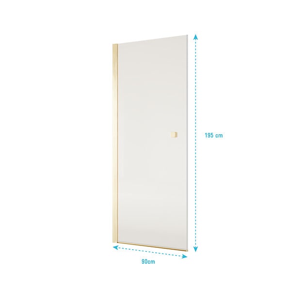AURLANE - Porte de Douche Pivotante 90x195cm - Verre Trempe 8mm Anticalcaire - Alu Or Brosse - GOLD ELEMENTARY - large