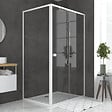 AURLANE - Pack porte de douche Coulissante blanc 120x185cm + retour 90 verre transparent 5mm - WHITY slide 120 - vignette