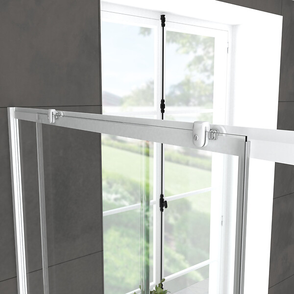 AURLANE - Pack porte de douche Coulissante blanc 120x185cm + retour 90 verre transparent 5mm - WHITY slide 120 - large