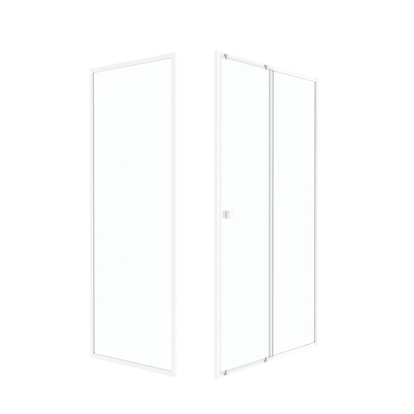 AURLANE - Pack porte de douche Coulissante blanc 120x185cm + retour 90 verre transparent 5mm - WHITY slide 120 - large