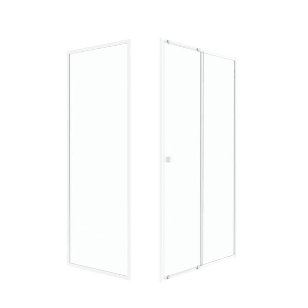 AURLANE - Pack porte de douche Coulissante blanc 120x185cm + retour 80 verre transparent 5mm - WHITY slide 120 - large