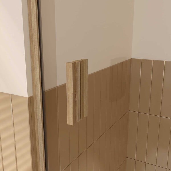 AURLANE - Porte de Douche Coulissante et Retour 120x90x200cm - Profilés Alu Effet Bois - Verre Trempé 6mm - large