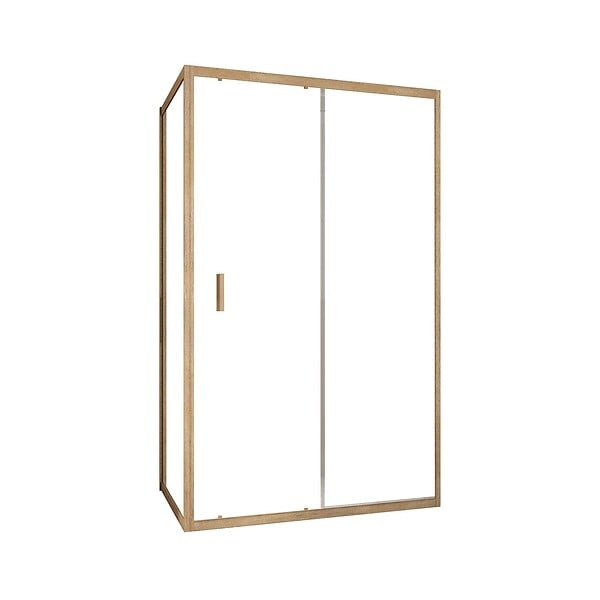 AURLANE - Porte de Douche Coulissante et Retour 120x90x200cm - Profilés Alu Effet Bois - Verre Trempé 6mm - large
