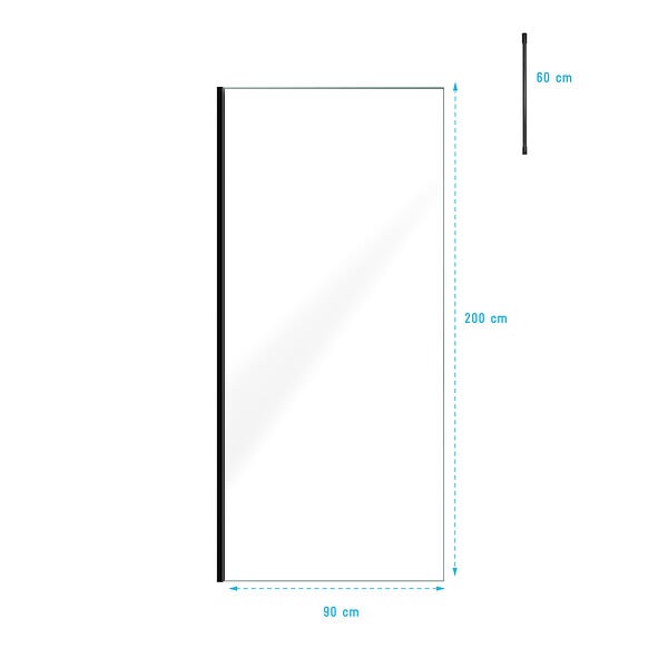 AURLANE - Paroi de Douche 90x200cm Verre Transparent - Profilé + Barre Plafond Noire - FREEDOM 2 BLACK - large