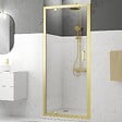 AURLANE - Porte de douche Pivotante 90x200cm - Profilés Or Doré Brossé - Verre Trempé 6mm - GOLDY CRUSH - vignette