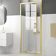 AURLANE - Porte de douche Pivotante 90x200cm - Profilés Or Doré Brossé - Verre Trempé 6mm - GOLDY CRUSH - vignette