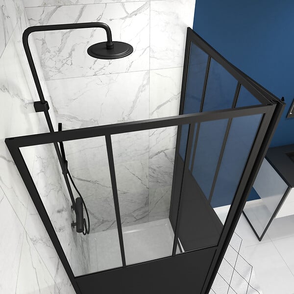 AURLANE - Porte de douche pivotante + paroi de retour type atelier - 80x200 cm - large