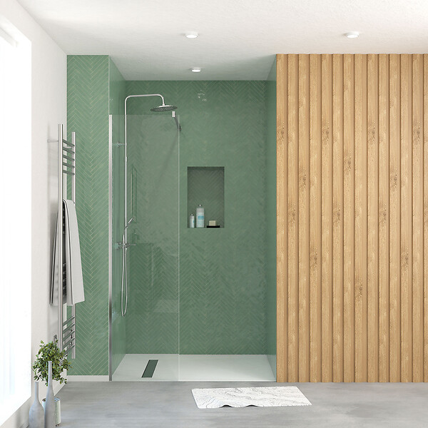 AURLANE - Paroi de Douche 50x195 cm en Verre Trempé 5 mm - Finition Chromé - CHROMED ELEMENTARY - large
