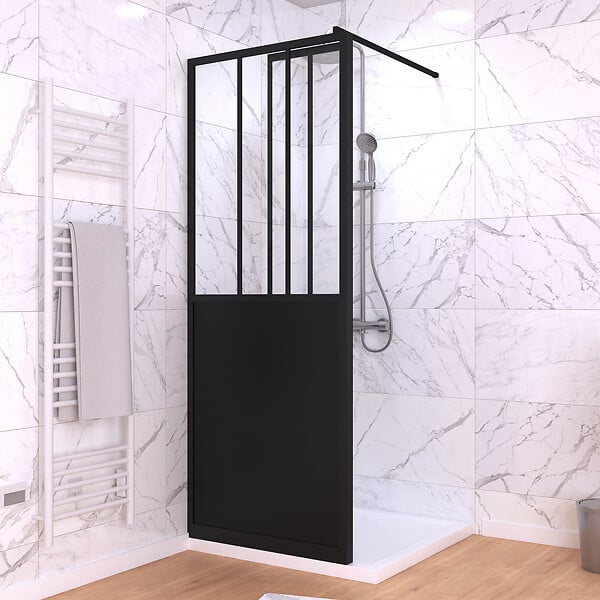 AURLANE - Paroi de Douche Fixe avec Volet Pivotant 80+40 x 200 cm - Finition Noir Mat et Verre Trempé - large