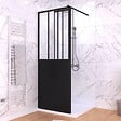 AURLANE - Paroi de Douche Fixe avec Volet Pivotant 80+40 x 200 cm - Finition Noir Mat et Verre Trempé - vignette